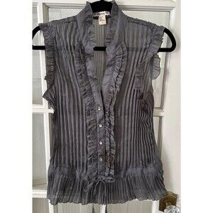 Gray Ruffle Sleeveless Blouse Pleated Women’s Medium Forever 21